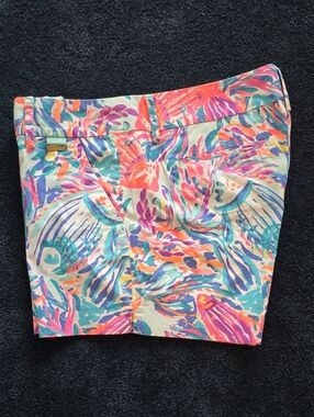 Lilly Pulitzer Multicolor Coral Pink Teal Printed Bermuda Shorts